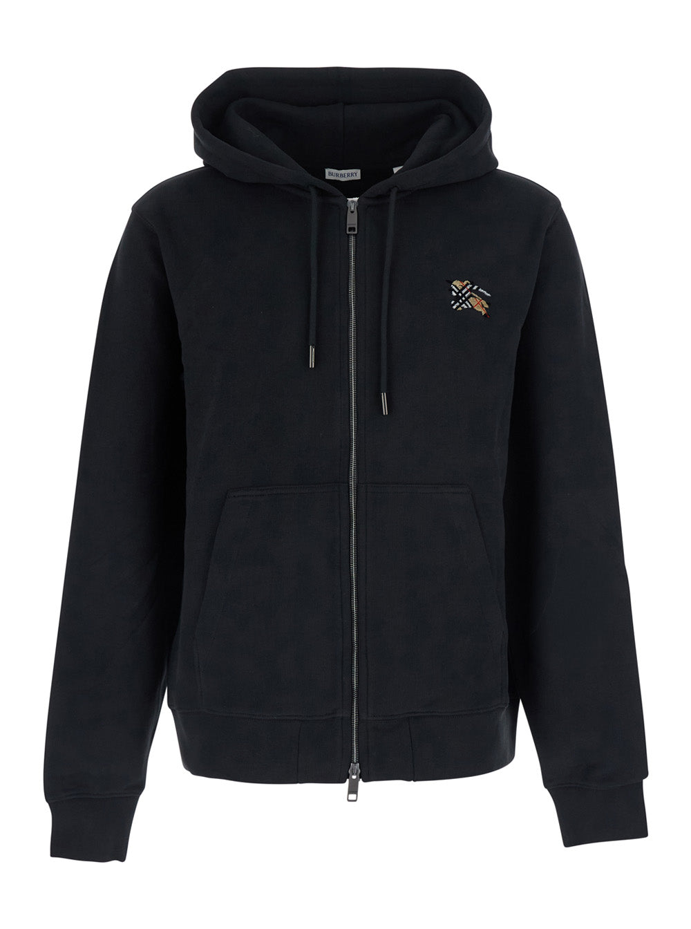 Burberry Men 'Scott' Black Hoodie With Fixed Hood And Logo Patch On The Front In Cotton For Men