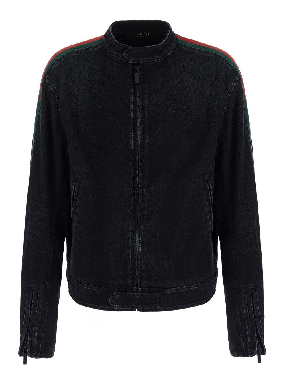 Gucci Men Black Jacket With Side Web Details In Cotton Denim For Men