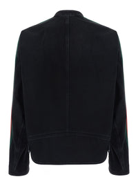 Gucci Men Black Jacket With Side Web Details In Cotton Denim For Men