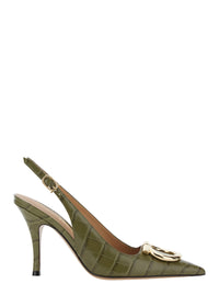 FERRAGAMO Ferragamo Women 'Sara' Green Pumps With Gancini Plaque On The Front In Crocodile Effect Leather For Women