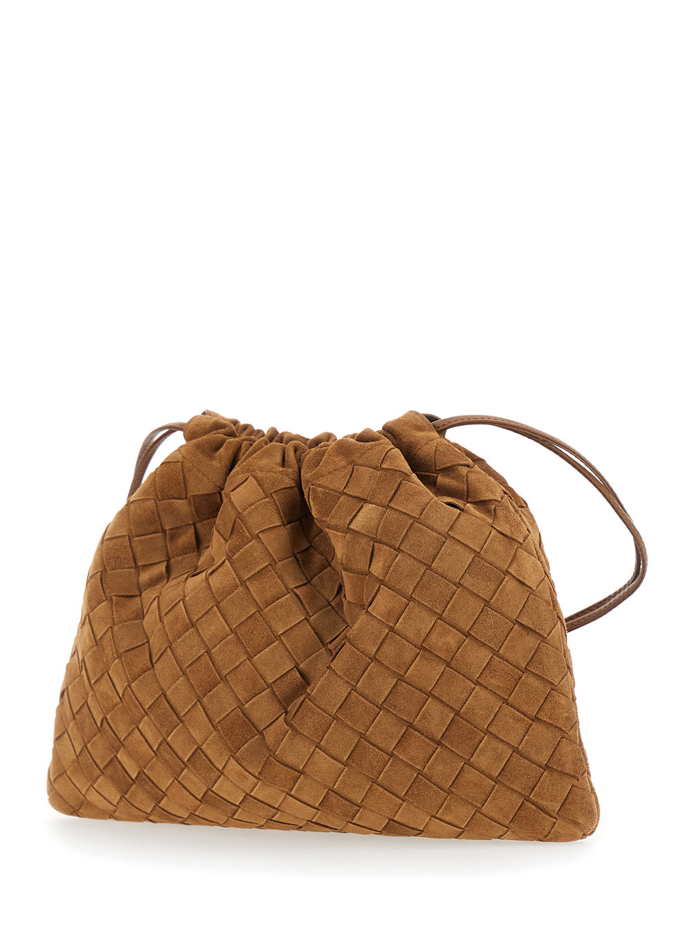 BOTTEGA VENETA Bottega Veneta Women Brown Shoulder Bag With Drawstring Closure And Intrecciato Motif In Suede For Women