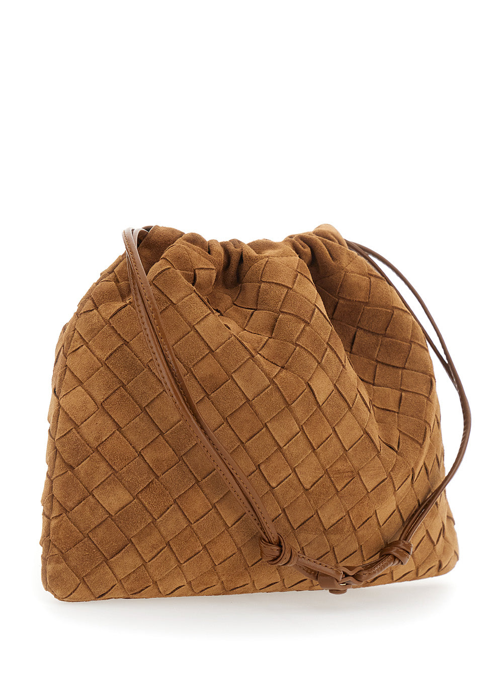 BOTTEGA VENETA Bottega Veneta Women Brown Shoulder Bag With Drawstring Closure And Intrecciato Motif In Suede For Women