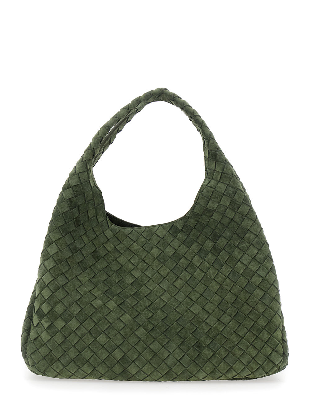 BOTTEGA VENETA Bottega Veneta Women 'Campana' Green Large Shoulder Bag With Top Handle And Intrecciato Motif In Suede For Women