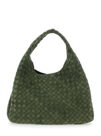 BOTTEGA VENETA Bottega Veneta Women 'Campana' Green Large Shoulder Bag With Top Handle And Intrecciato Motif In Suede For Women