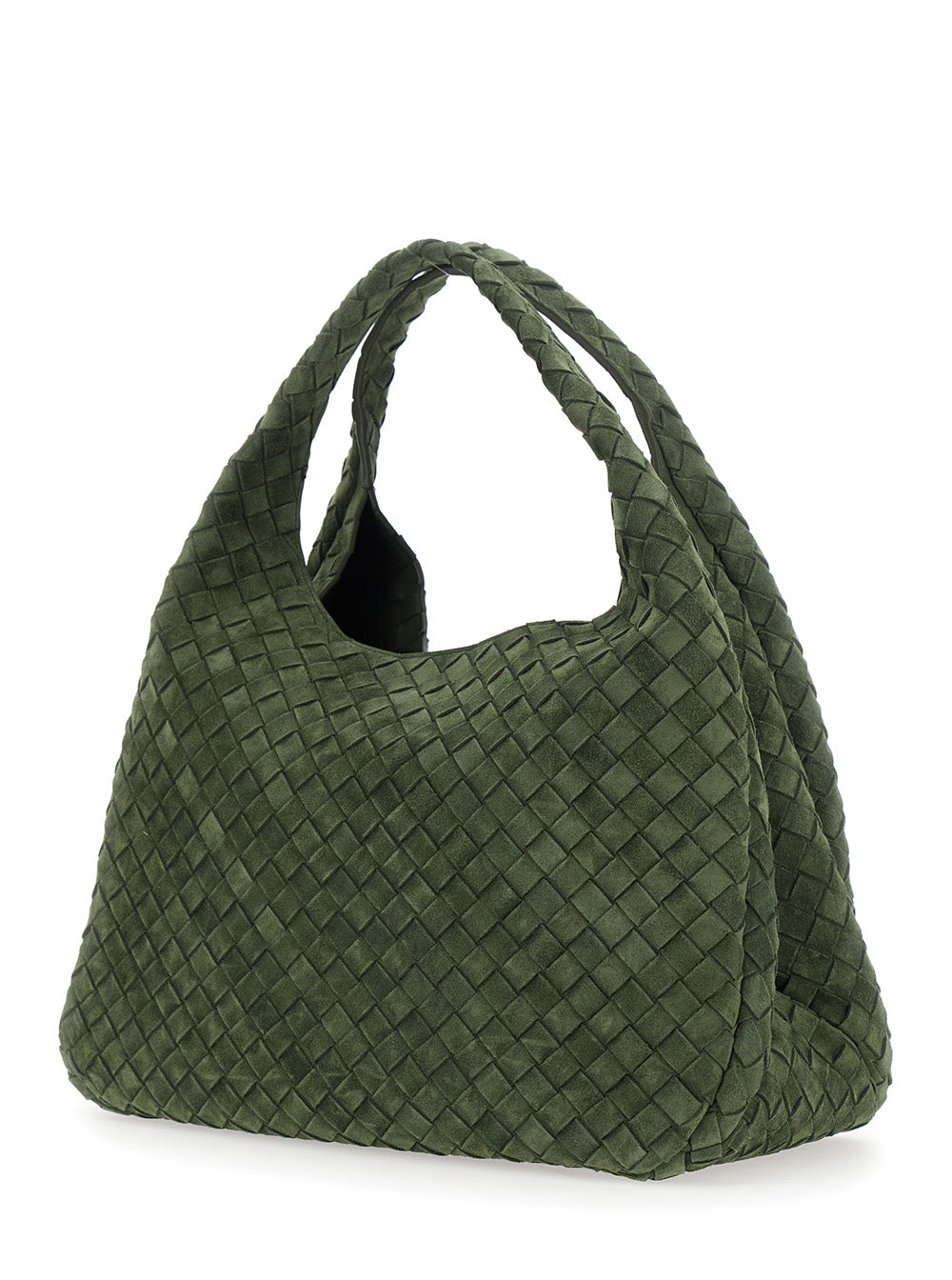 BOTTEGA VENETA Bottega Veneta Women 'Campana' Green Large Shoulder Bag With Top Handle And Intrecciato Motif In Suede For Women
