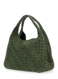 BOTTEGA VENETA Bottega Veneta Women 'Campana' Green Large Shoulder Bag With Top Handle And Intrecciato Motif In Suede For Women