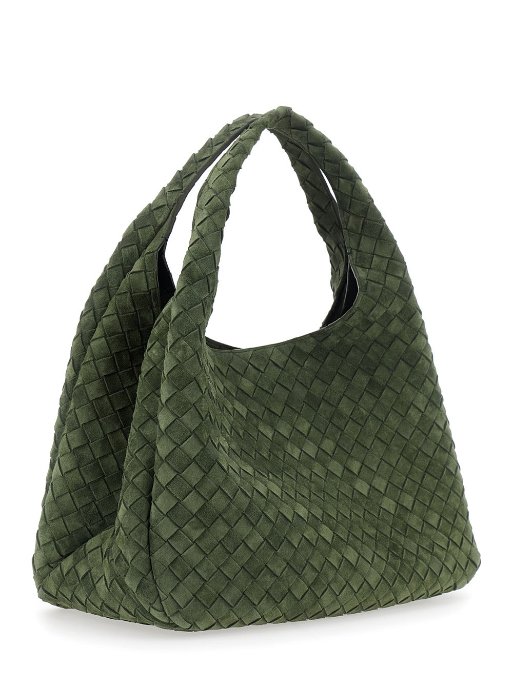BOTTEGA VENETA Bottega Veneta Women 'Campana' Green Large Shoulder Bag With Top Handle And Intrecciato Motif In Suede For Women