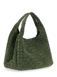 BOTTEGA VENETA Bottega Veneta Women 'Campana' Green Large Shoulder Bag With Top Handle And Intrecciato Motif In Suede For Women