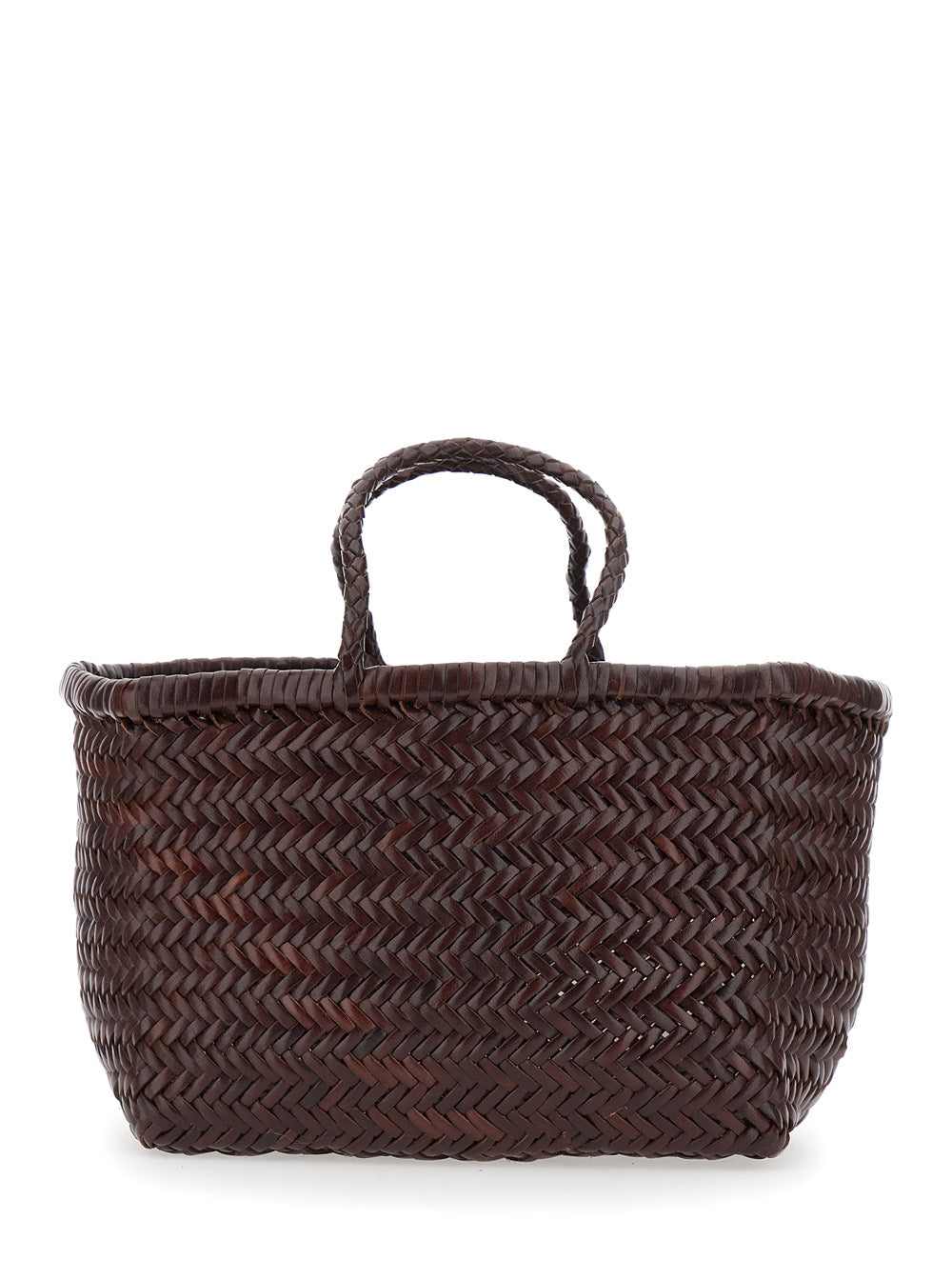 Dragon Diffusion Women 'Triple Jump' Brown Small Handbag With Woven Motif In Leather For Women