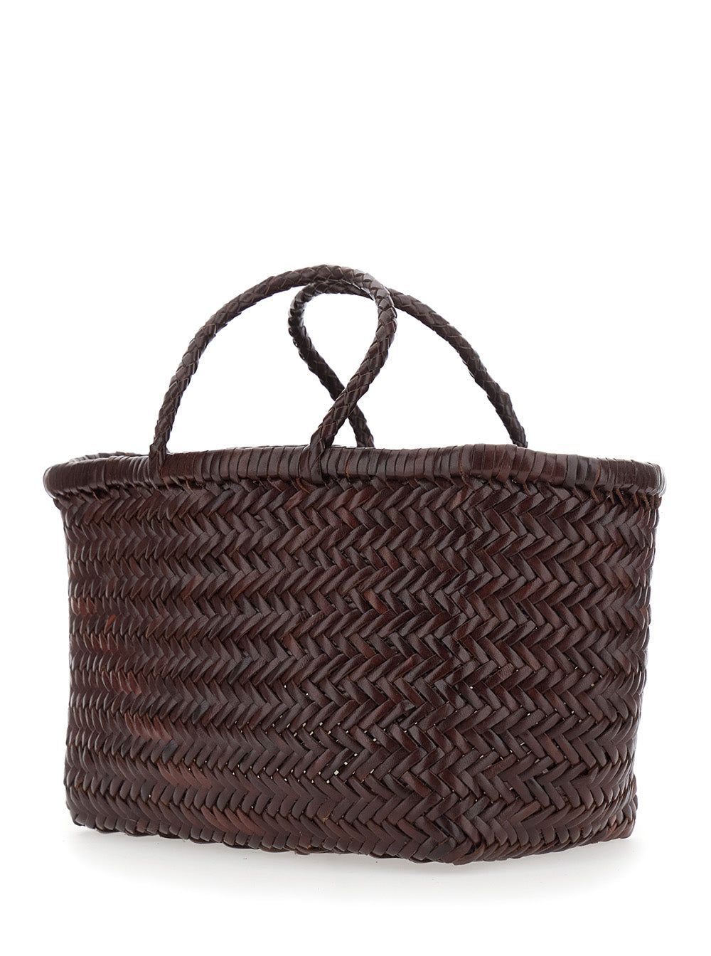 Dragon Diffusion Women 'Triple Jump' Brown Small Handbag With Woven Motif In Leather For Women