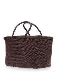 Dragon Diffusion Women 'Triple Jump' Brown Small Handbag With Woven Motif In Leather For Women