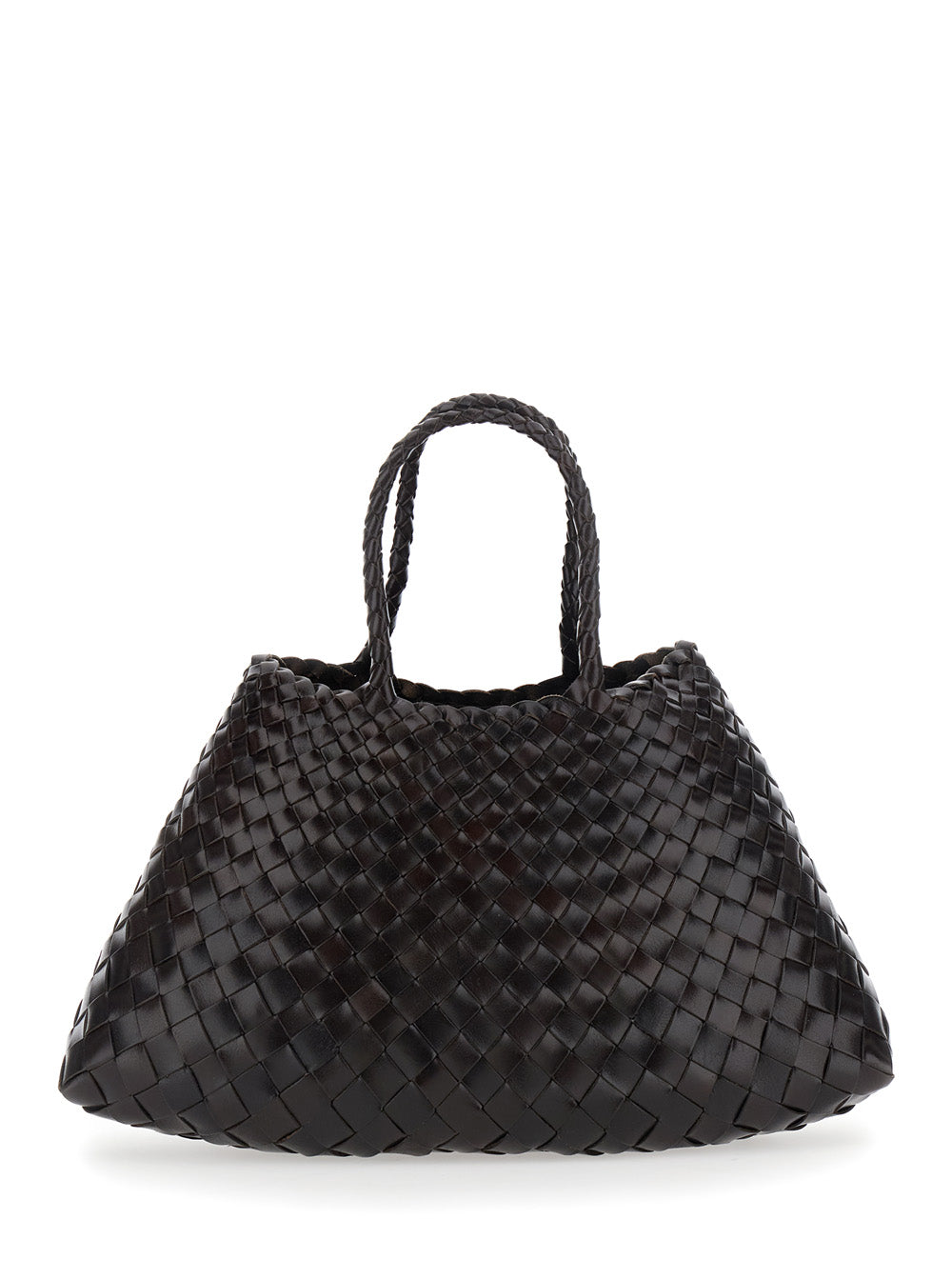 Dragon Diffusion Women 'Santa Croce' Brown Small Handbag With Woven Design In Leather For Women