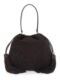 Etro Women 'Kalispera' Brown Shoulder Bag With Drawstring Closure And Tassels On The Front In Suede For Women