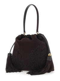 Etro Women 'Kalispera' Brown Shoulder Bag With Drawstring Closure And Tassels On The Front In Suede For Women