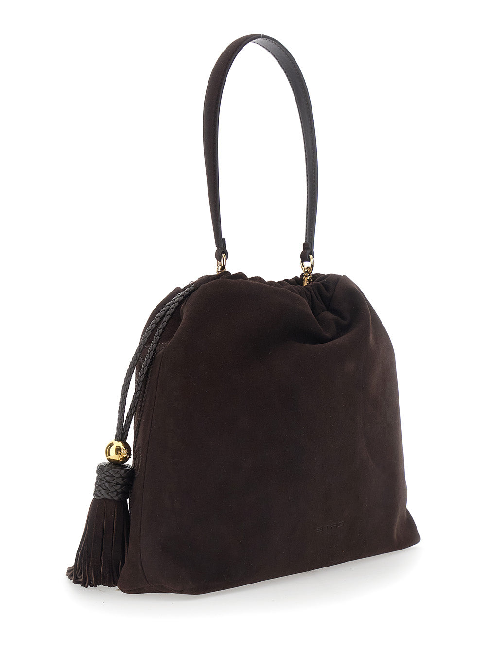 Etro Women 'Kalispera' Brown Shoulder Bag With Drawstring Closure And Tassels On The Front In Suede For Women