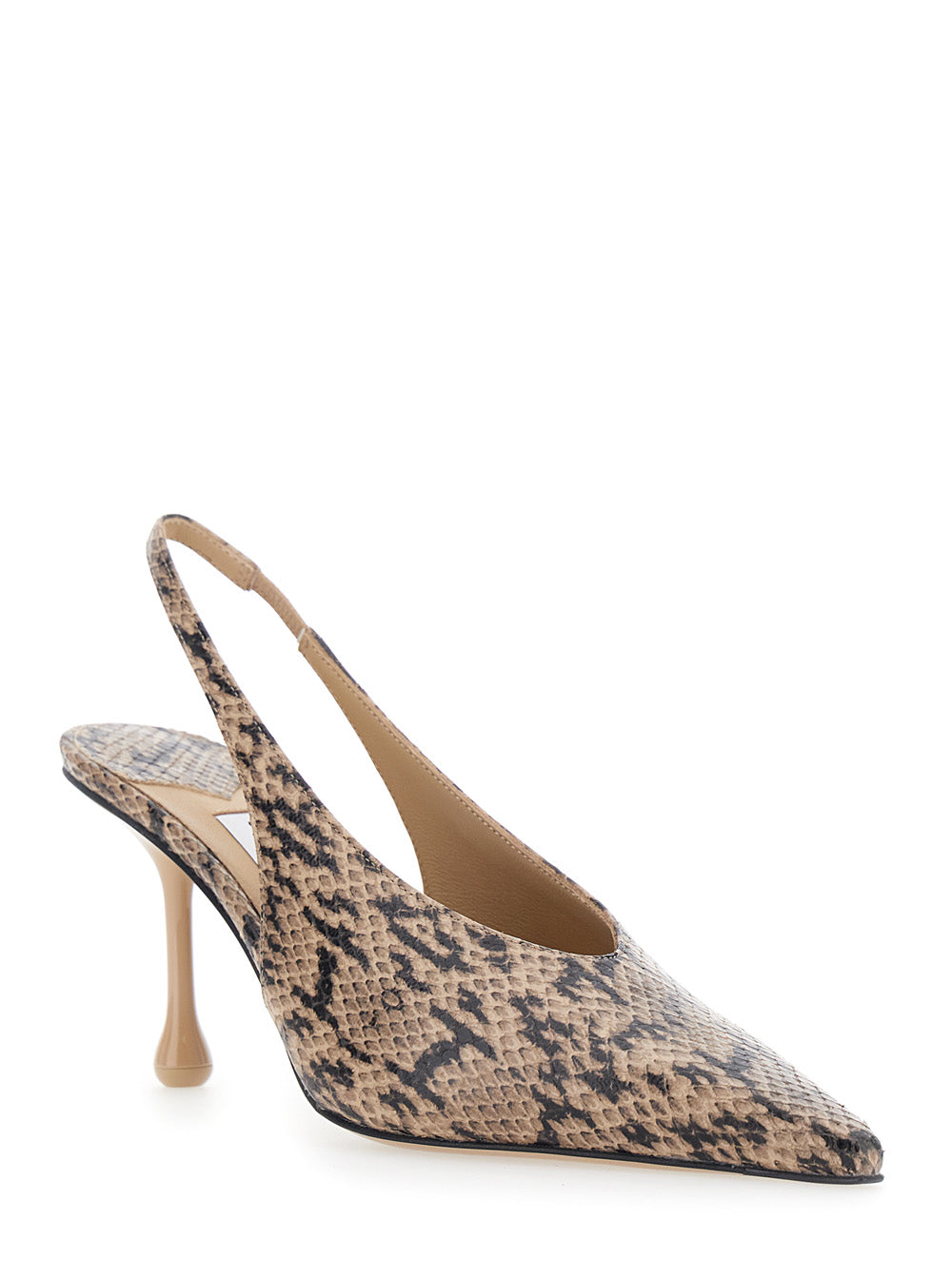 Jimmy Choo Women 'Isa' Beige Beige Slingback Pumps With Snakeskin Print Effect In Leather For Women