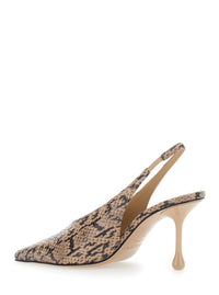 Jimmy Choo Women 'Isa' Beige Beige Slingback Pumps With Snakeskin Print Effect In Leather For Women