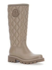 Moncler Women Beige Knee-High Rain Boots With Logo Patch On The Side And Quilted Design In Plastic For Women