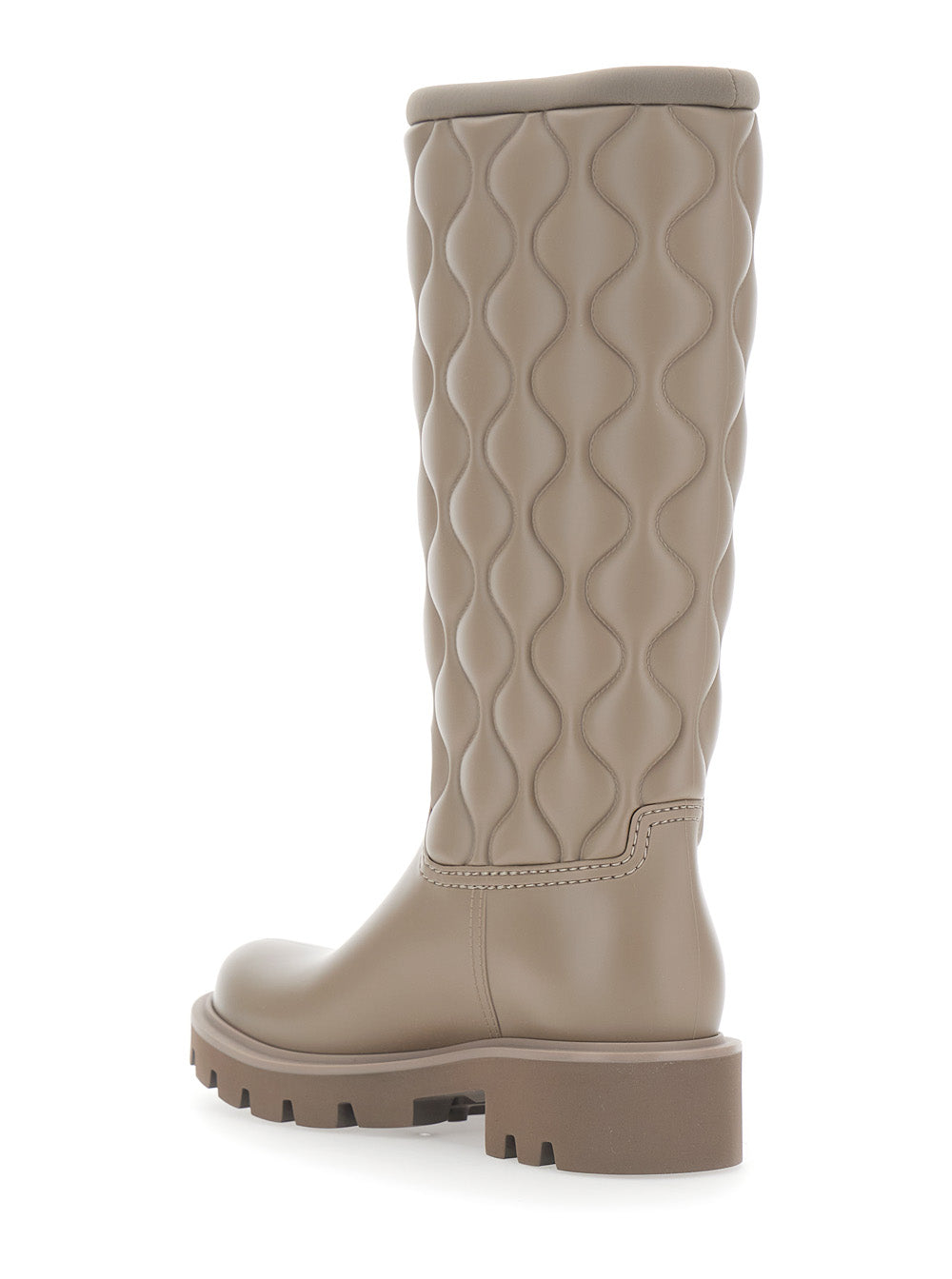 Moncler Women Beige Knee-High Rain Boots With Logo Patch On The Side And Quilted Design In Plastic For Women