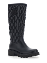 Moncler Women Black Knee-High Rain Boots With Logo Patch On The Side And Quilted Design In Plastic For Women