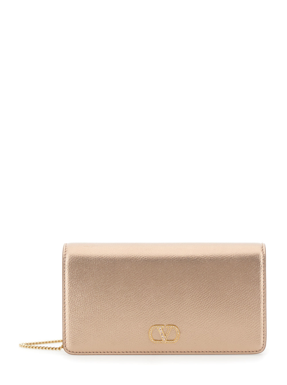Valentino Garavani Women Metallic Mini Bag With Vlogo Plaque On The Front And All-Over Rhinestones In Leather For Women