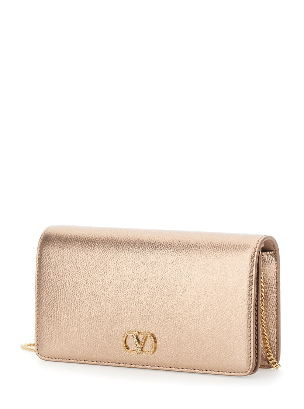 Valentino Garavani Women Metallic Mini Bag With Vlogo Plaque On The Front And All-Over Rhinestones In Leather For Women