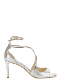 Jimmy Choo Women 'Azia' Champagne Sandals With Shaped Straps In Glitter Leather For Women
