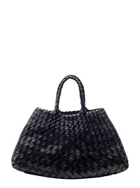 Dragon Diffusion Women Handbag 'Santa Croce' With Two Top Handles And Woven Design In Black Leather For Women