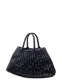 Dragon Diffusion Women Handbag 'Santa Croce' With Two Top Handles And Woven Design In Black Leather For Women
