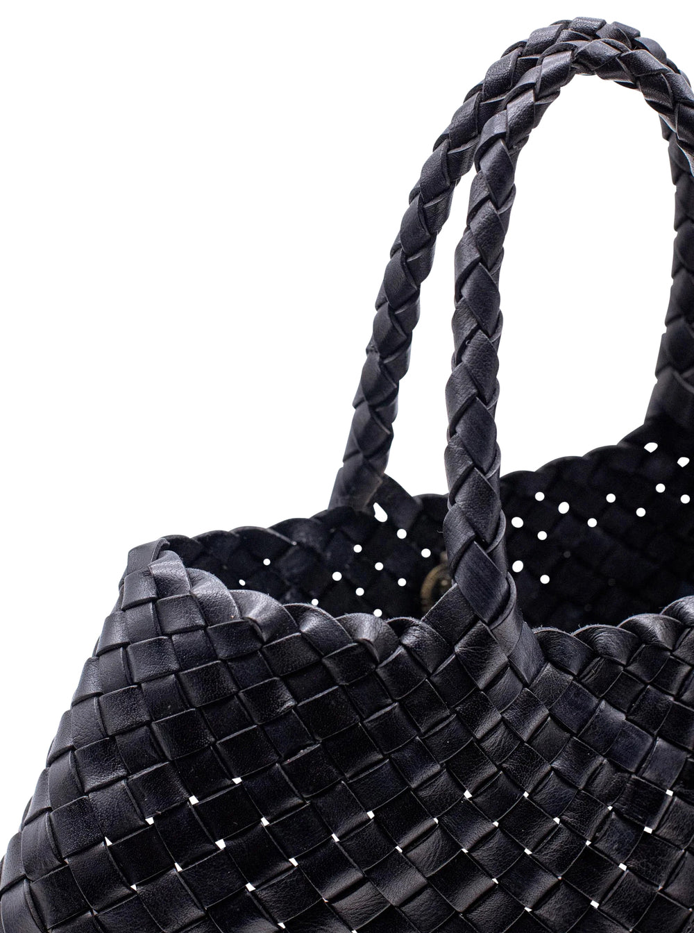 Dragon Diffusion Women Handbag 'Santa Croce' With Two Top Handles And Woven Design In Black Leather For Women