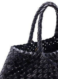 Dragon Diffusion Women Handbag 'Santa Croce' With Two Top Handles And Woven Design In Black Leather For Women
