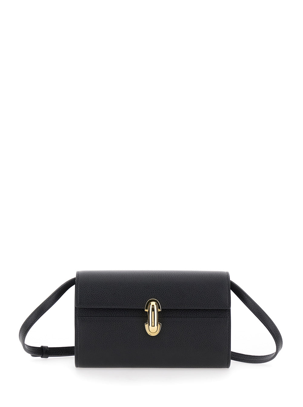 SAVETTE Savette Women Shoulder Bag 'Symmetry' With Clasp In Grained Black Leather For Women