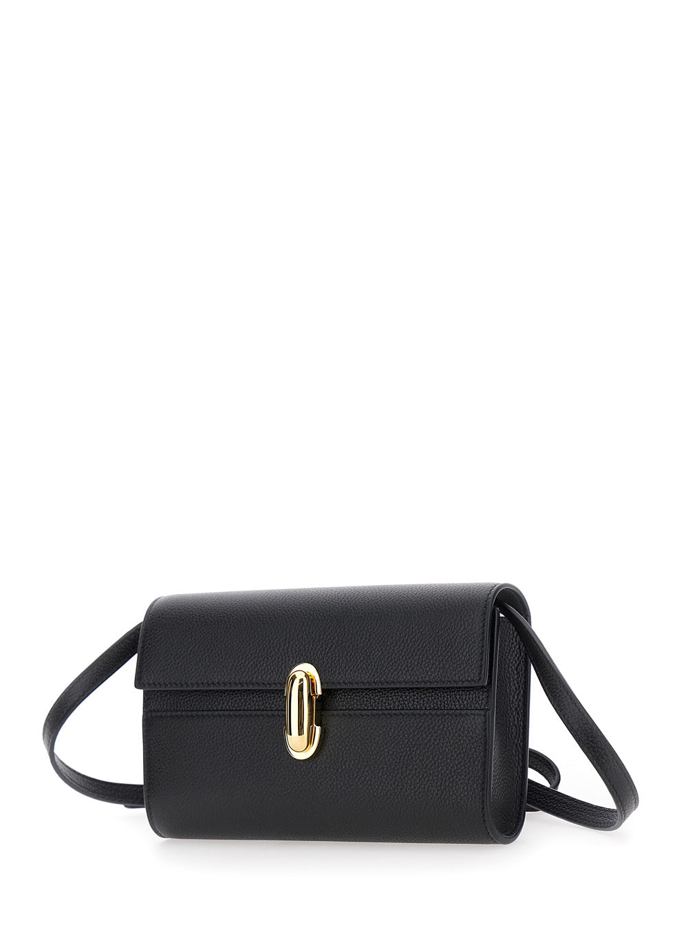 SAVETTE Savette Women Shoulder Bag 'Symmetry' With Clasp In Grained Black Leather For Women