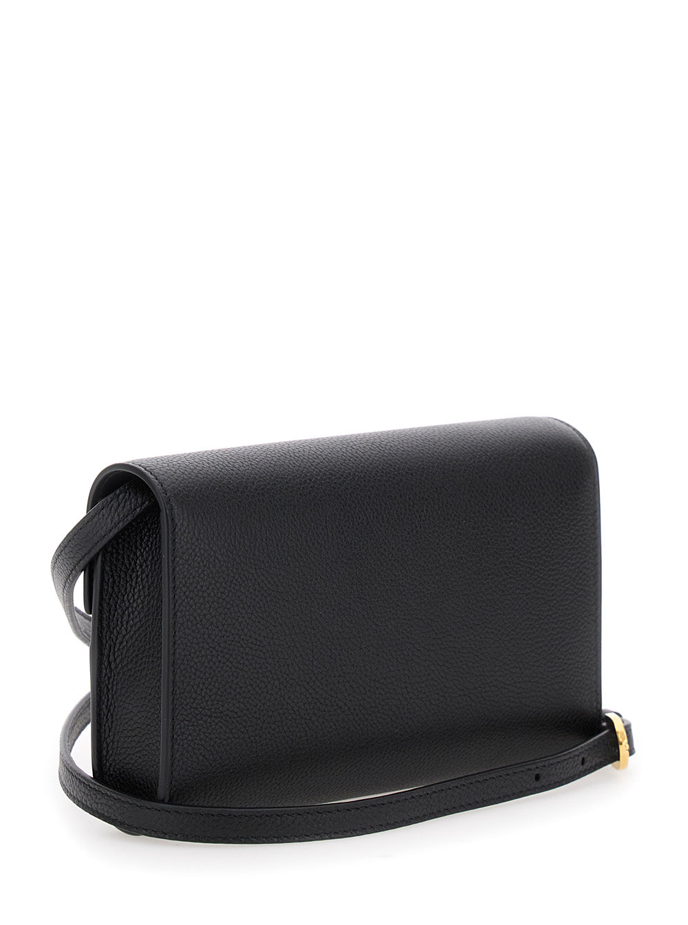 SAVETTE Savette Women Shoulder Bag 'Symmetry' With Clasp In Grained Black Leather For Women