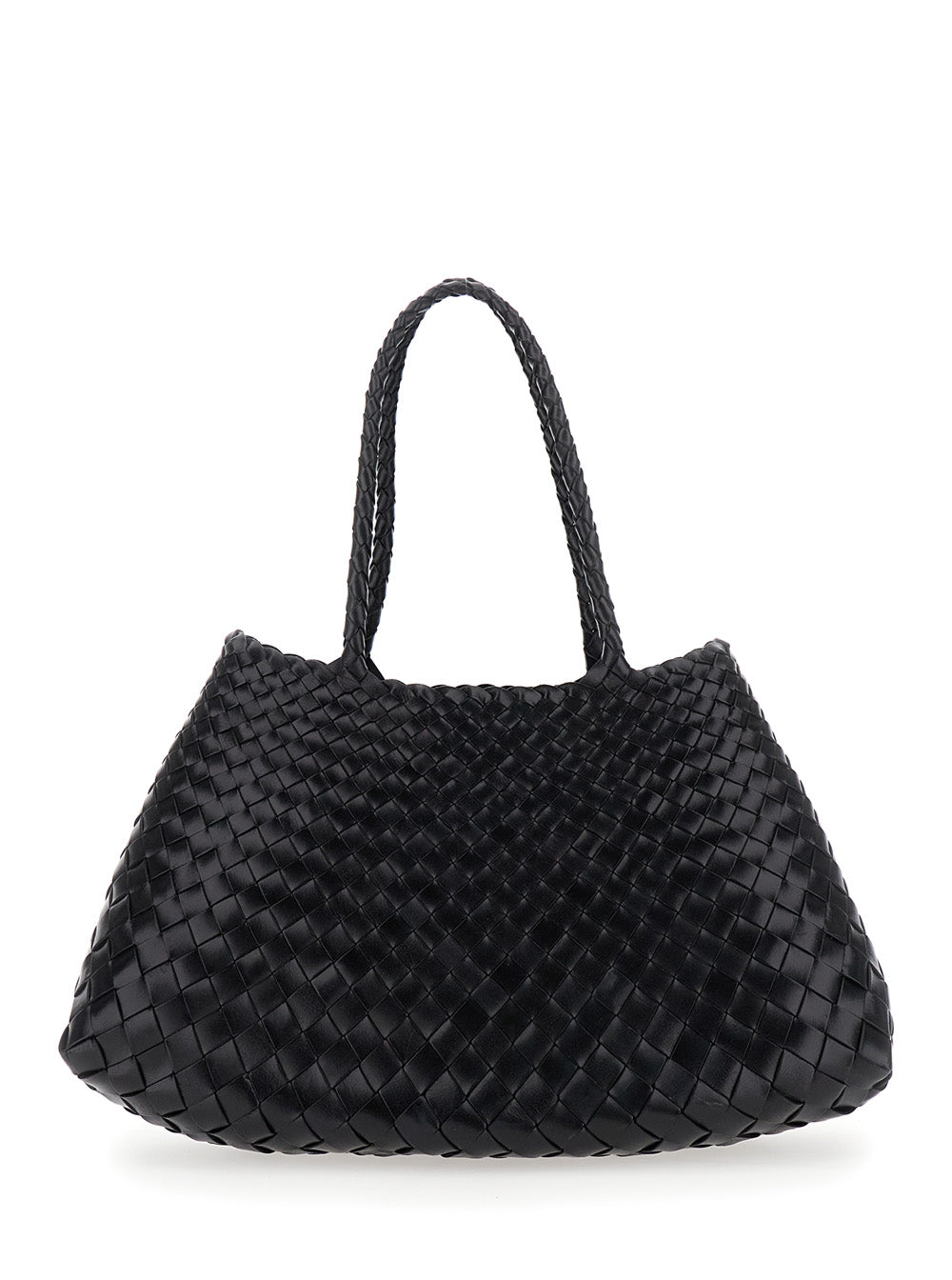Dragon Diffusion Women Crossbody Bag 'Santa Croce' With Two Top Handles And Intreccio Design In Black Leather For Women