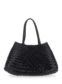 Dragon Diffusion Women Crossbody Bag 'Santa Croce' With Two Top Handles And Intreccio Design In Black Leather For Women