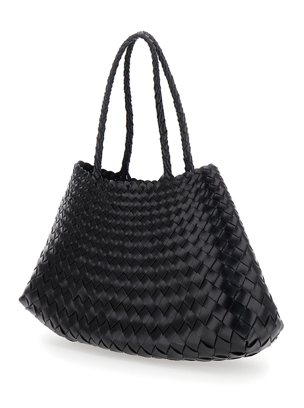 Dragon Diffusion Women Crossbody Bag 'Santa Croce' With Two Top Handles And Intreccio Design In Black Leather For Women