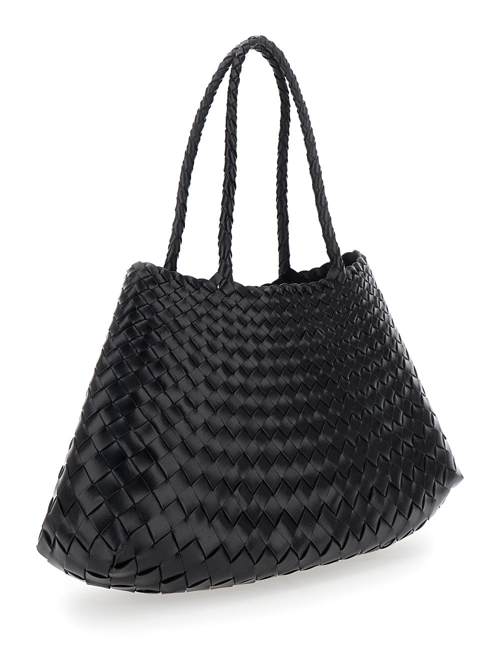 Dragon Diffusion Women Crossbody Bag 'Santa Croce' With Two Top Handles And Intreccio Design In Black Leather For Women