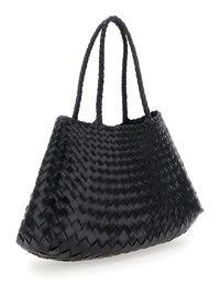 Dragon Diffusion Women Crossbody Bag 'Santa Croce' With Two Top Handles And Intreccio Design In Black Leather For Women