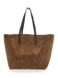 Brunello Cucinelli Women 'Duo' Brown Tote Bag With Panelled Design And Two Top Handles In Suede For Women