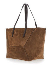 Brunello Cucinelli Women 'Duo' Brown Tote Bag With Panelled Design And Two Top Handles In Suede For Women