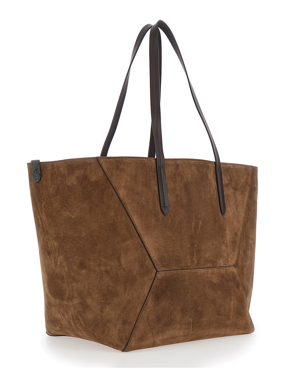 Brunello Cucinelli Women 'Duo' Brown Tote Bag With Panelled Design And Two Top Handles In Suede For Women