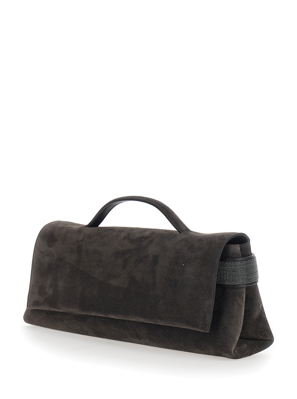 BRUNELLO CUCINELLI Brunello Cucinelli Women 'Essence' Brown Clutch With Side Details In Suede For Women