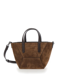 Brunello Cucinelli Women 'Duo' Brown Mini Bag With Adjustable And Removable Shoulder Strap And Logo Lettering On The Front In Suede For Women