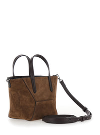 Brunello Cucinelli Women 'Duo' Brown Mini Bag With Adjustable And Removable Shoulder Strap And Logo Lettering On The Front In Suede For Women