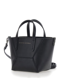Brunello Cucinelli Women 'Duo' Black Mini Bag With Adjustable And Removable Shoulder Strap And Logo Lettering On The Front In Leather For Women
