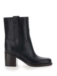 Brunello Cucinelli Women Black Ankle Boots With Monile Detail On The Back In Leather For Women