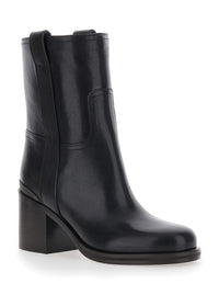 Brunello Cucinelli Women Black Ankle Boots With Monile Detail On The Back In Leather For Women