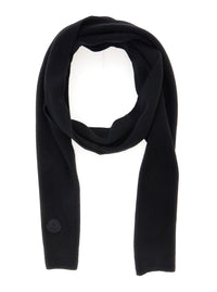 Moncler Men Black Scarf With Logo Patch On The Front In Wool For Men