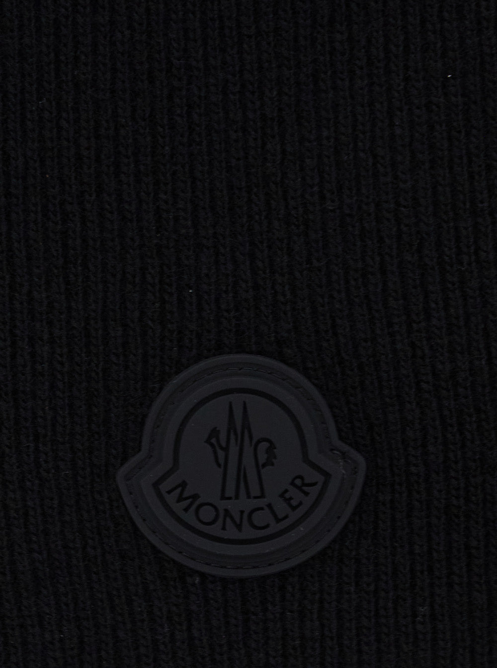 Moncler Men Black Scarf With Logo Patch On The Front In Wool For Men